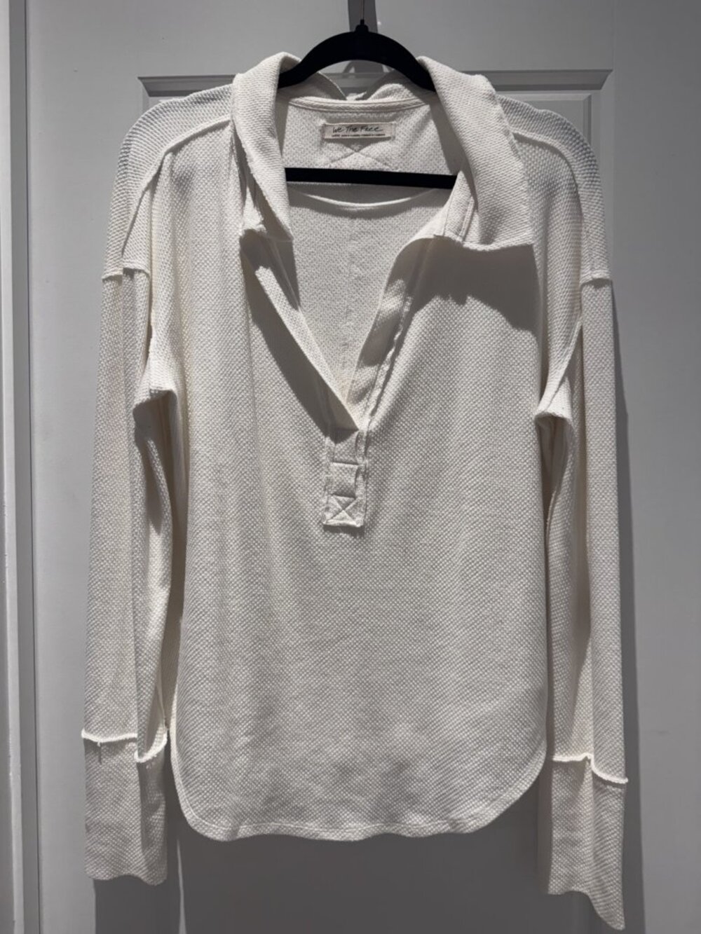 Free People We The Free Ivory Waffle Knit Oversized Henley Top Large